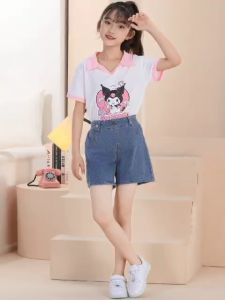 Kids Girls Waist V-Design Short Jeans (H27/H28) 女童腰间V设计牛仔裤