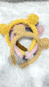 Bando Karakter Telinga Beruang - Bandana Pom Pom Bulu Lembut Untuk Wanita Fashion Trendy - bando