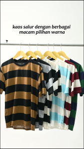 Kaos Salur Lengan Pendek - Kaos Oblong Stripe Garis Garis Semi Katun Jumbo - Abu Hitam