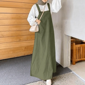 Women Muslim Sleeveless Long Dress Loose Fit Casual Side Pocket Maxi Baju Perempuan 女生连衣裙