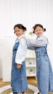 Dungdungkids Gamis Anak Calesta Overall Jeans Salur 3 - 12 Tahun