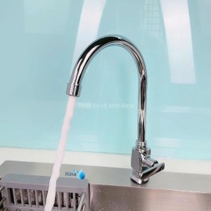 THÂN ĐỒNG BỀN BỈ Vòi nước rửa chén bát lạnh đồng thau xi bóng ống lớn phi 20 nước mạnh xoay 360 Rina RN6015 cao cấp