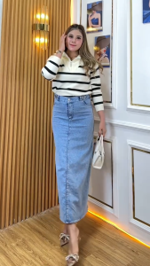 Sakaaboom highwaist Rok Theana Span Jeans Premium Snow Blue
