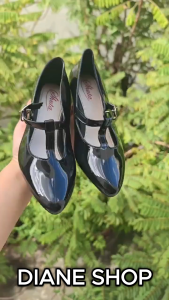 New Womens Black Shoes Korean Style Fashionable Student High Heels 5cm Rubber Non-slip Waterproof Material for School & Work with Stylish Buckle Design 0100523