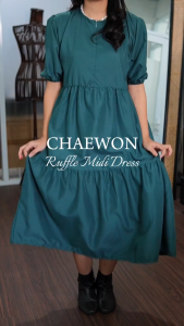 Yoenik Apparel Chaewon Ruffle Midi Dress - Dress Umpak Korea - Midi Dress Kekinian - Dress Busui