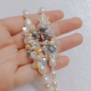 Vòng tay ngọc trai mặt hạt ánh xà cừ đá kết hợp pha lê lấp lánh siêu đẹp trang sức đi tiệc sang trọng cao cấp