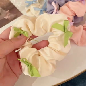 Scrunchies cột tóc vải bóng đính 3 nơ nhỏ nhiều màu phong cách tiểu thư cho nữ S23