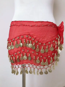 Yesfashion Store IN stockWomen Belly Dance Hip Scarf 98 Coins Chiffon Indian Dance Waist Chain For Beginners Practice Stage Performance