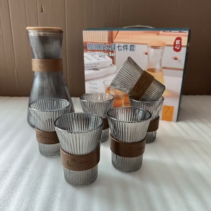 Pitcher Teko Kaca Set Gelas Drink Set 5 Pcs Water Set Kimglass Ketel Riak Jug Glass Tutup Dan Handle