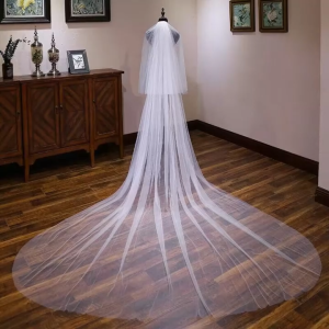 【Ready Stock】Kuhong White Cathedral Length Lace Edge Bride Wedding Bridal Long Veil with Comb