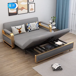 Sofa Giường Smarthome Thông Minh Giường Gấp Gọn Có Hộc Chứa Đồ Tiện Lợi Màu Ghi Xám Khung Vàng Sang Trọng 4 Kích Thước Đẹp Phù Hợp Mọi Không Gian 3 Chế Độ Đa Năng Ghế Sofa Nửa Giường Chế Độ Giường Thuận Tiện Thoải Mái