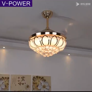 GOGEOUS Lampu Kipas Angin Plafon Kristal 3 Warna 6 Kecepatan 42Inci Kristal Lampu Kipas Angin Remote
