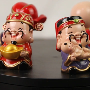 Bộ tượng Ngũ Phúc kèm tượng Phật Tổ + Quan Âm + chậu hoa sen + đế y hình