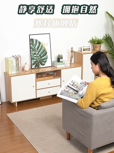 ชั้นวางทีวี ตู้วางทีวีพร้อมลิ้นชัก พร้อมตู้เก็บของ ห้องนั่งเล่นนอร์ดิก ตู้ติดผนังรวม ขาไม้เนื้อแข็ง