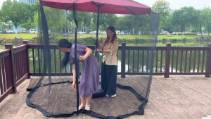 300x230CM Patio Umbrella Cover Zippered Mosquito Netting Screen Table Umbrella Garden Deck Furniture for Outdoor (Black)
