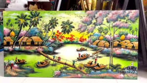 Tranh sơn mài đồng quê Thanh Bình Lê hàng xuất khẩu 60x120 cm nhiều mẫu