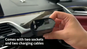 Super Fast Charge Car Charger 4-in-1 Car Phone Charger 66W 02 x Retractable Cables 01 x USB 01 x USB-C + Volt Meter