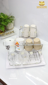 Giá Úp Ly Cốc Khay Úp Cốc Inox 304 Cao Cấp SENHOME SH-GL30 Kệ Úp Ly Có Khay Hứng Nước