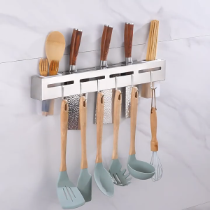 ชั้นวางจานสแตนเลส ที่เก็บมีด ที่เสียบมีด ชั้นเก็บของสแตนเลส ชั้นวางในครัว ติดผนัง ที่ใส่ช้อน ไม่ต้องเจาะรู สามารถใช้ได้บนครั