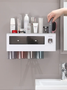Wall Storage For Toothbrush / Rak Dispenser Odol / Tempat Sikat Botol Sabun Dilengkapi 3 Gelas