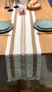 Table Runner Rectangle 4/6/8 Seater Cotton Linen Two-color weaving Tassel Tablecloth Home Dining Room Banquet Decorate Table