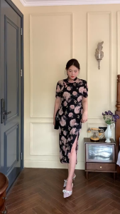 daidai (Ready Stock) 70-100kg Plus Size Cheongsam Qipao CNY Chinese New Year Dress Big Extra 大码女装高级感新中式改良旗袍雪纺碎花连衣裙复古国风