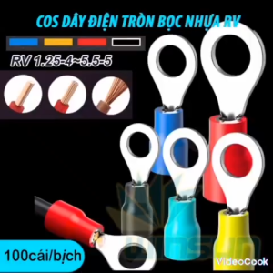 [Bịch 100pcs cos đồng] Đầu cos tròn phủ nhựa cos tròn RV cos dây điện tròn bọc nhựa 1.25-4~5.5-5