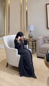 ZIFA FASHION // COD // NISSA DRESS ABAYA TURKEY HIKMAT // GAMIS+HIJAB BORDIR // Gamis Abaya Turkey Polos Hitam Wanita Busui Simpel Terbaru Cantik // *AQ