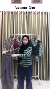 Lemora Setelan Wanita Baju dan Celana Model Salur Gaya Korean Style Kekinian Viral Terbaru 2024