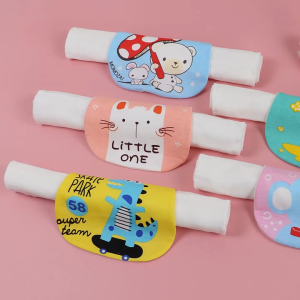 5PCS Baby Back Towel 100% Cotton Sweat Absorber Backtowel for Children Toddler with Cartoon Design - 4 Layer