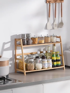 Bamboo Kitchen Storage Rack Household 2 Layers Spice Seasoning Rack Desktop Study Bookshelf Kitchen/Book/Plant Rack