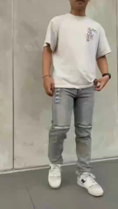 Celana Jeans Panjang Pria Sandwash Grey Skinny Slimfit Sobek Lutut Ripped Stretch Series