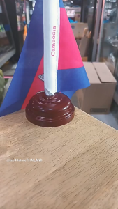 Elegant Cambodia Country Flag with Tempered Glass Top and Wooden Base 14x20cm for Home Decor