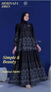 BAJU GAMIS RAYON NADHEERA LUXURY HERINAZA DRESS BLACK SIMPLE ELEGANT FRESH & YOUNGER