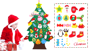 NUVOX Felt Christmas Tree Funny 3.2FT DIY Wall Hanging Xmas Tree with 32 pcs Ornaments and 50 LEDs String Lights Christmas Decoration for Children