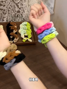 2024 Korean Fashion Colorful Hand-woven Thick Hair Ties Ball Head Rope High Ponytail Hair Accessories