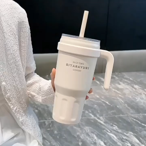 Sitarayuri TUMBLER ของแท้ แก้วเก็บความเย็นร้อนมีหูจับ ฉนวนความร้อน แถมหลอดฟรี 1100mL