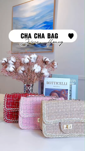 Jims Honey Cha Cha Tas Selempang Bahu Wanita Korea Rantai Elegan Pesta Tweed