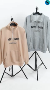Sweater Bordir Oversize Kerah Passionate Zipper - Korean Style Sweatshirt - Baju Wanita - Bahan Fleece