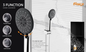 FS H36102 SET 3 Function Hand Shower 1.5m Silver Grey Hose with Holder Chrome