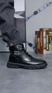 2024 New style mens black mid-top leather boots