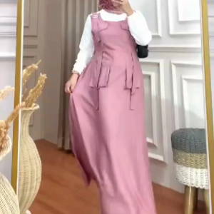 Geka Collection - Gamis Over All Sania Cargo Inner Crinkle combo Brokat