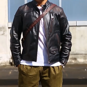 Áo khoác da ngựa mài cao cấp cổ tàu lõi trà cổ điển Menswear Nam Kem Jacket Áo khoác da thật Minh Ngọc Leather Jacket