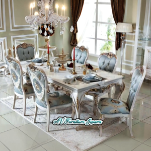 Meja Makan Kursi 6 Mewah modern Clasik terbaru Kain Jok Motif