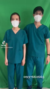 Bộ Scrubs Phẫu Thuật Nam Nữ Xanh Lông Công Bộ Quần Áo Phòng Mổ Y Tá Vải Cotton Cao Cấp Mịn Thoáng Mát - Hình thật