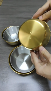 1Pcs Food Serving Stainless Steel Bowl Korean Cuisine Kitchen Tableware Rice Wine Bowls Gold