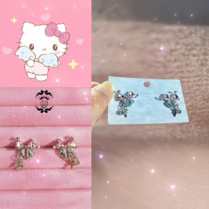 HCB-Sparkling Galaxy Bowknot Ear Studs for Women-Delicate Silver Needle Earrings Sweet.
