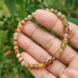 Elegant and Good Quality 5.3mm Icy Yellow Red Brown Natural Type A Jadeite Jade 36 Beads Bracelet with QIC labs approved certificate weigh 8.76 grams (bracelet13)