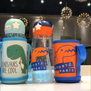 Botol Minum Anak Dinoasaurus Lucu Botol Minum Anak Sekolah Tutup Sedotan dan Tali Panjang BPA Free