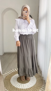 KAWAI SKIRT - FLOTTILICIOUS / Rok Wanita Cantik / Ruflle Flowy / Kain Katun Rayon / Bawahan Panjang / Casual Wanita Cantik